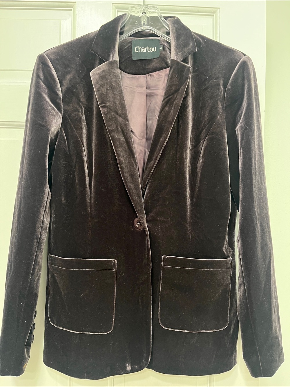 Chartou Women's Purple/Gray Velvet Single-Button Blazer